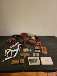 Vtg Belts And Belt Buckle Lot