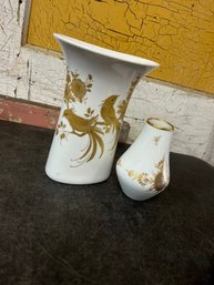 White And Gold Kaiser / Bavaria Germany Vases (B3)