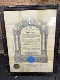 Vintage Connecticut Masonic Document Framed