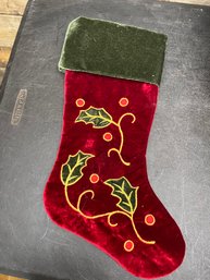 Dark Red/green Mistletoe Design Christmas Stocking