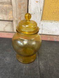 Small Yellow Glass Jar W Lid D3