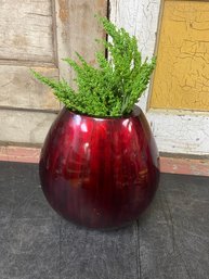 Faux Plant In Red Vase C4