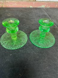 Uranium Glass Candle Holder Set L3