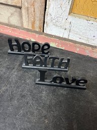 Wooden 'hope / Faith / Love' Signs (B1)