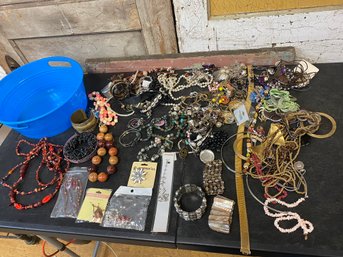 Large Misc. Jewelry Lot In Blue Bucket K2