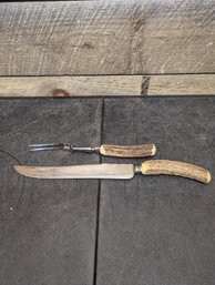 Vtg Stag Handle Fork And Knife J3