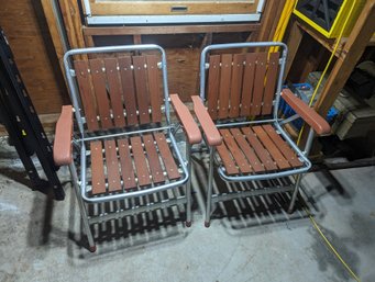 Lot Of 2 Vtg Wood And Aluminum Folding Chairs