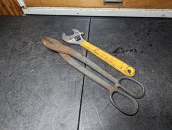 2 Vtg Tools Adjustable Wrench And Shears G7