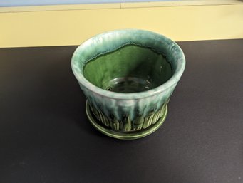 McCoy Pottery Green Bamboo Planter 0373 Attached Saucer USA