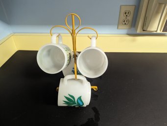 Vtg Glasbake Mugs With Stand MCM