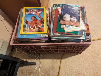 Hug Lot Of Vtg Magazines In Pink Crate