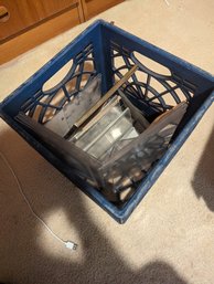 Lot Of Picture Frames Ect Blue Milk Crate