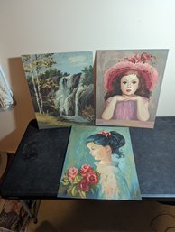 Lot Of 3 Vtg Paintings