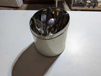 Metal Tin Full Of Vtg Silverware Utensils