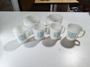 Vtg Mcm Mugs Bowls Lot Fireking Style Unmarked