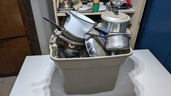 Large Cook Ware Lot Pots And Pans Gray Bin