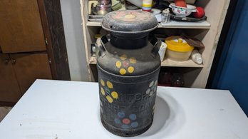 Vtg Milk Can With Painted Flowers