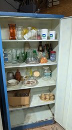 Hug Lot Of Vtg Glassware And Other Other In Blue Cabinet Take What You Want