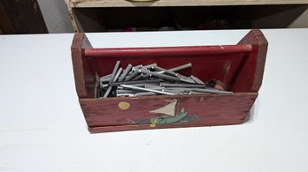 Vtg Handpainted Toolbox With Gutter Hardware