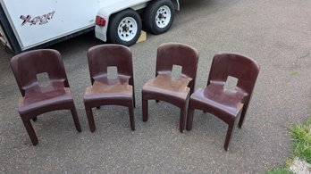 Joe Colombo Kartell Universal Italian Designer Chairs Brown 4 Matching Vintage