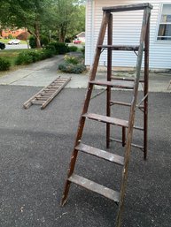 Vtg Wooden Folding Ladder
