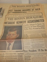 2 Boston Herald Newspapers On Kennedy Assassination  Nov 23, 1963 And Nov 25, 1963