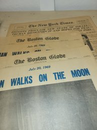 Boston Globe July 20, 1969 Man On The Moon And NY Times From  May 15, 1948