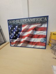 God Bless America Print In Blue Metal Frame