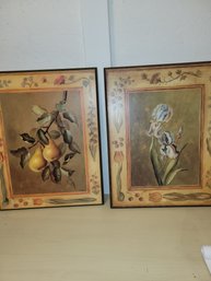 Pair Of Floral Prints Mounted On Wood