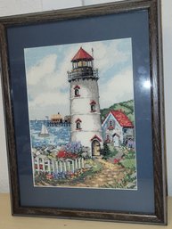 Needlepoint Of A Lighthouse Framed