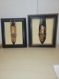 Pair Of African Wooden Masks Mounted