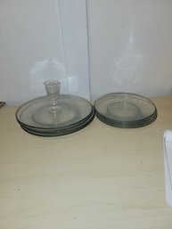 Set Of 4 Large And 4 Medium Glass Plates With Small Cordial Glass