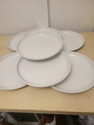 Set Of 7 White Crate And Barrel Dinner Plates