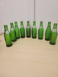 Lot Of 9 Vintage Green Glass Sprite Bottles