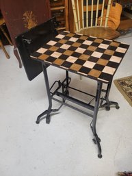 Brown And Black Checkered Side Table And Leaf