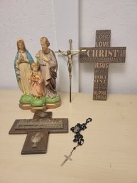 Religious Lot Of Statues And Crosses