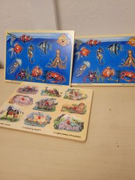 3 Wood Puzzles Including 2 Magnetic Fishing Games