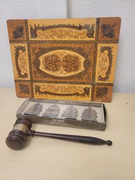 Wooden Tray, Wood Gavel, Pier 1 Card Holder Lot