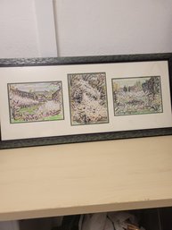 Set Of 3 Floral Watercolors By A.G. In Frame