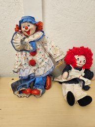 2 Clown Cloth Dolls