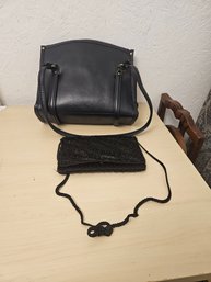 1 Black Coin Purse With Lots Of Beads And 1 Blue Purse With Seven Pockets
