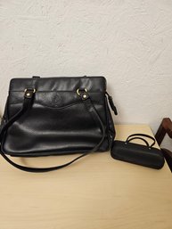 1 Black Tan Sac Purse And 1 Glasses Container