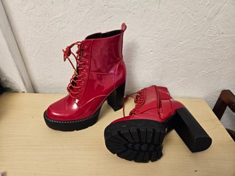 Azalea Wang Red Rizer Boots Heels Size 7 37
