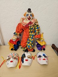 3 Hand Painted Mask And 3 Dolls, 2 Small And 1 Big