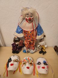 3 Hand Painted Mask And 3 Dolls 2 Small And 1 Big