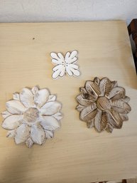 Wooden Flowers - 2 Big Flowers And 1 Small Flower