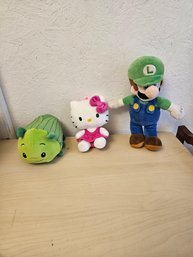 3 Stuffed Animals - Hello Kitty, Luigi