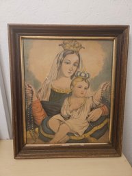 Framed Picture Of Mary And Jesus With Crowns