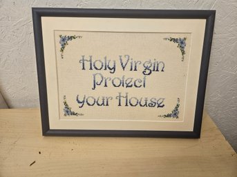 Framed Needle Point Saying On String Mesh