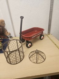 1 Metal Radio Flyer Kid Wagon, 1 Metal Wire Basket With A Lid
